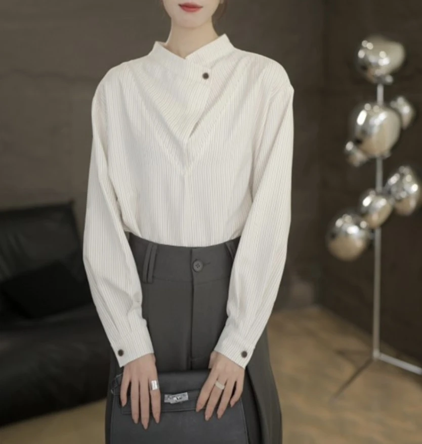 [静静甄选]新款春季设计感重工衬衫不规则纯色上衣XJ6802