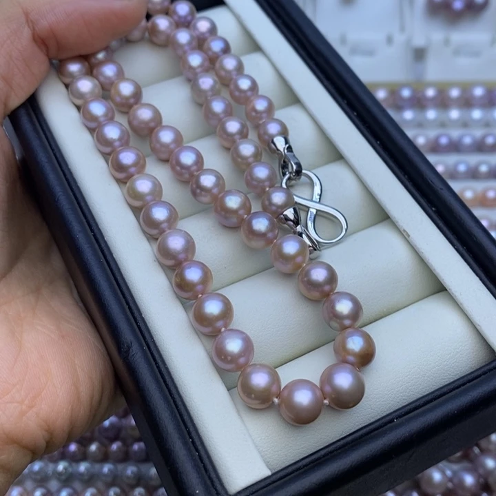 淡水珍珠项链未镶嵌8-8.5m无核 灰粉