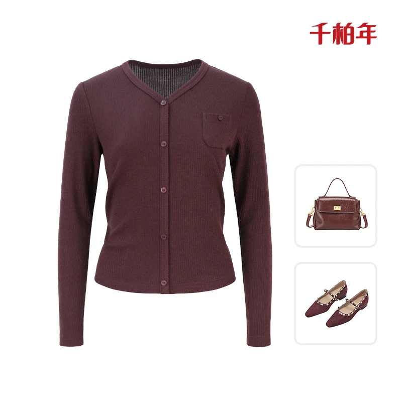 千柏年【浪漫幻想】时尚舒适天丝醋酸透气亲肤V领显瘦针织衫C1773