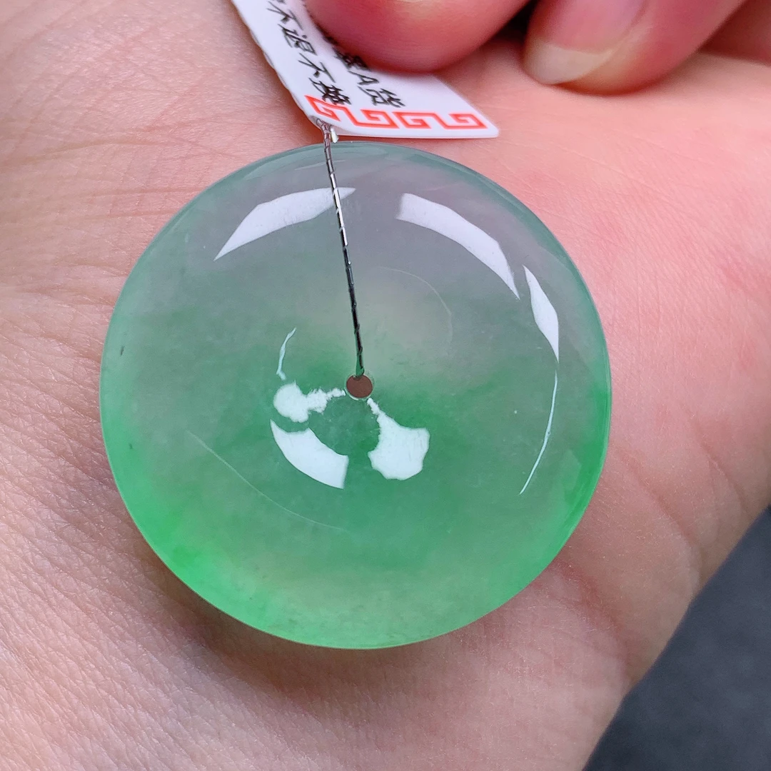 天然缅甸翡翠A货正冰飘绿平安扣气质精美尺寸29.8+7  24