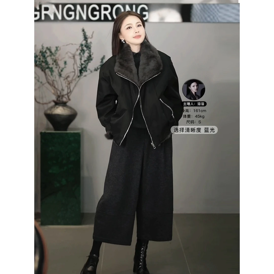 溶溶【双面奢暖】RONGRONG100兔毛皮休闲风双面穿派克皮草MYD8663