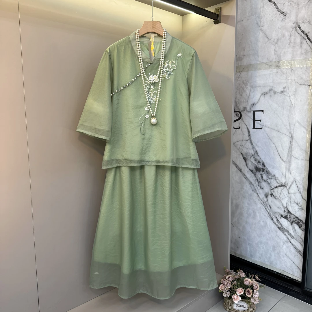夏季新款新中式国风复古重工刺绣轻薄飘逸下江南系列两件套812