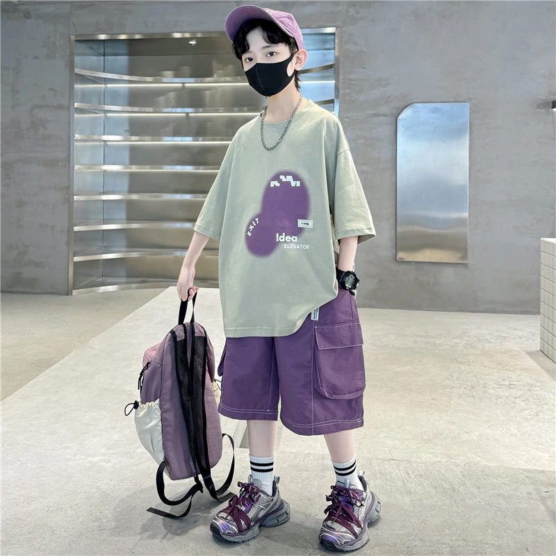 男童夏装套装2025新款夏季中大童休闲男孩宽松短袖儿童帅气薄款潮