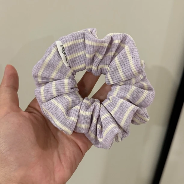 BM风针织韩系紫色条纹发圈扎头发绳丸子头简约高级小肠发圈