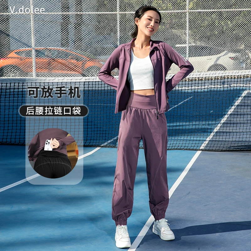 【双收腰】女士晨跑速干套装秋季跑步运动宽松时尚显瘦瑜伽服装1418