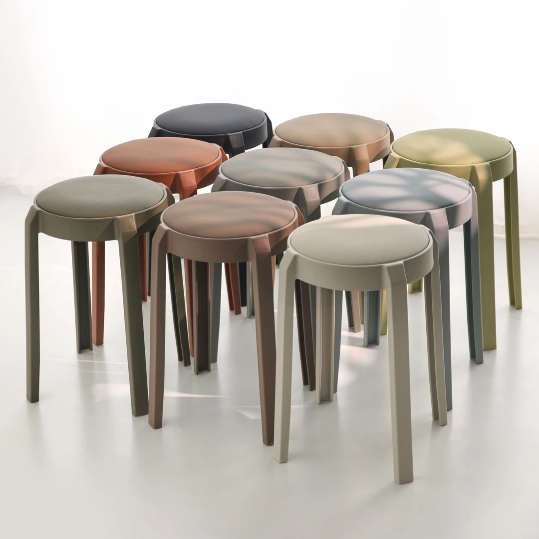 塑料凳子可叠放加厚家用软包现代简约方凳餐桌备用加座商用椅登子