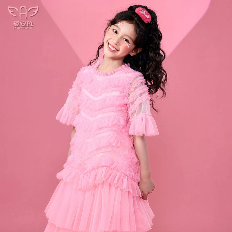 爱安玖芭比粉高级感2025新款女童连衣裙夏装公主裙儿童AAJ1305
