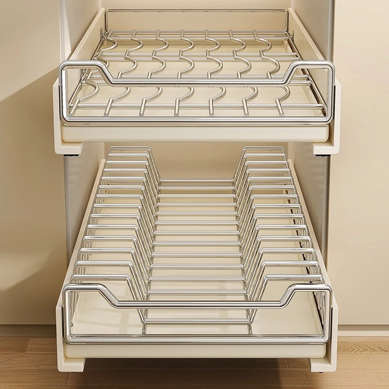 帅仕碗碟收纳架厨房不锈钢抽屉置物架放碗盘橱柜拉篮抽拉沥水碗架