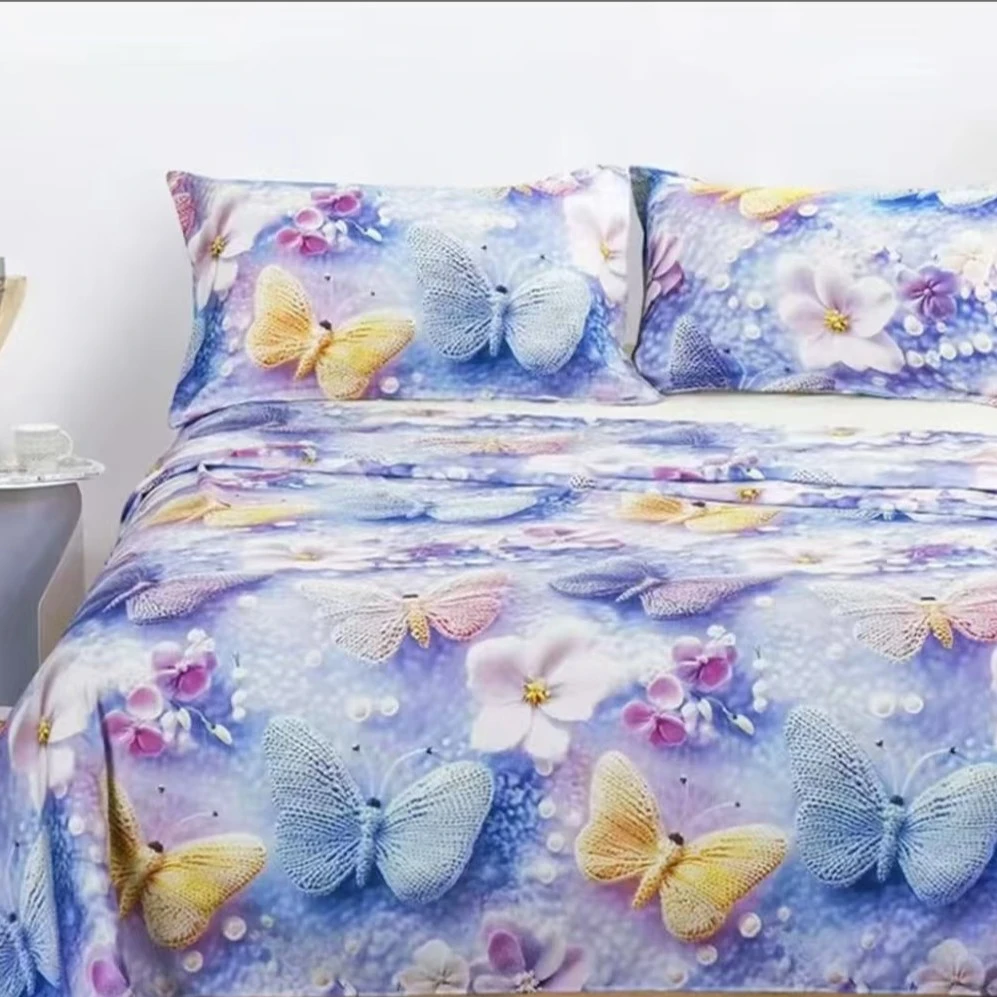 {炫彩蝴蝶}--立体印花原棉粗布床单