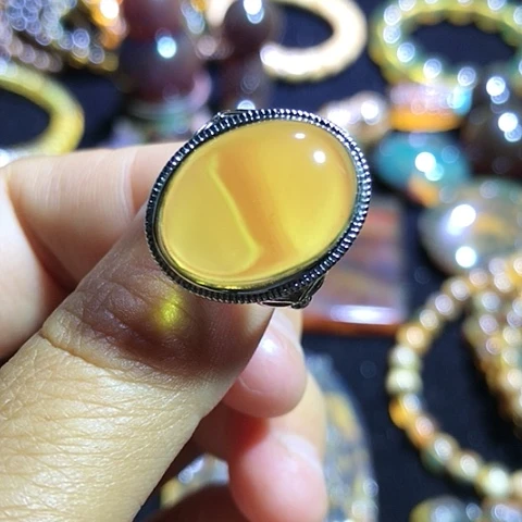 琥珀银S925镶嵌戒指福利，蓝珀戒指