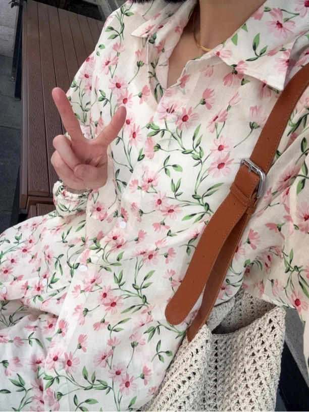 晓夏自制 "度假两件套" 法式清新小碎花印花25夏宽松衬衫*短裤