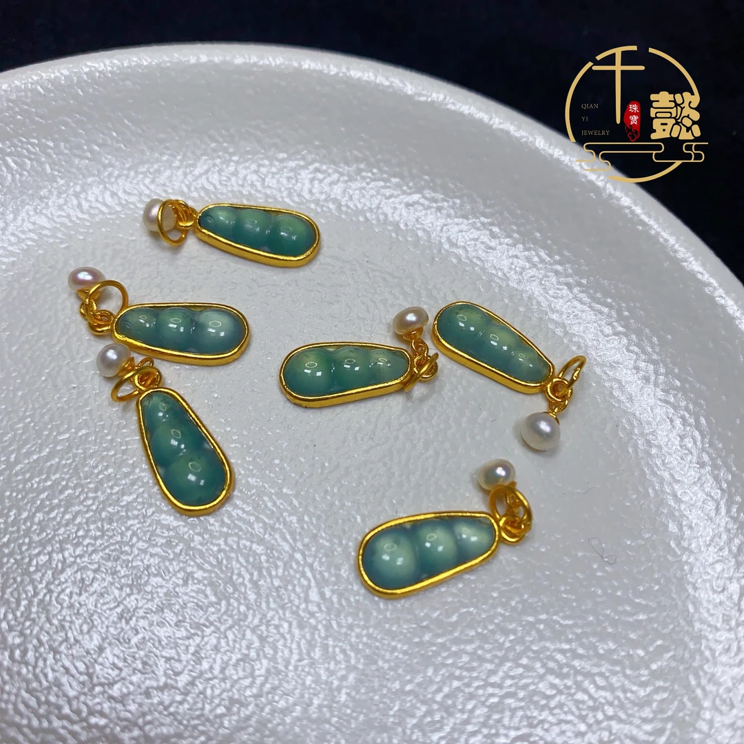 S925银翡翠豆子福豆DIY配件精美时尚简约精致高冰轻奢气质百搭款