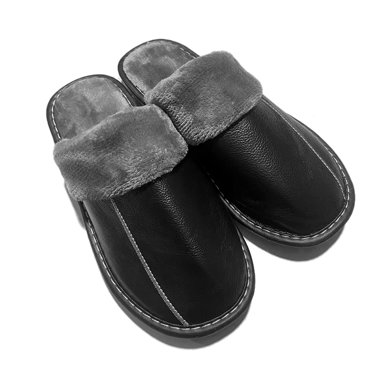 X006 YZX头层牛皮真皮拖鞋棉拖秋冬保暖包头拖舒适时尚绒毛