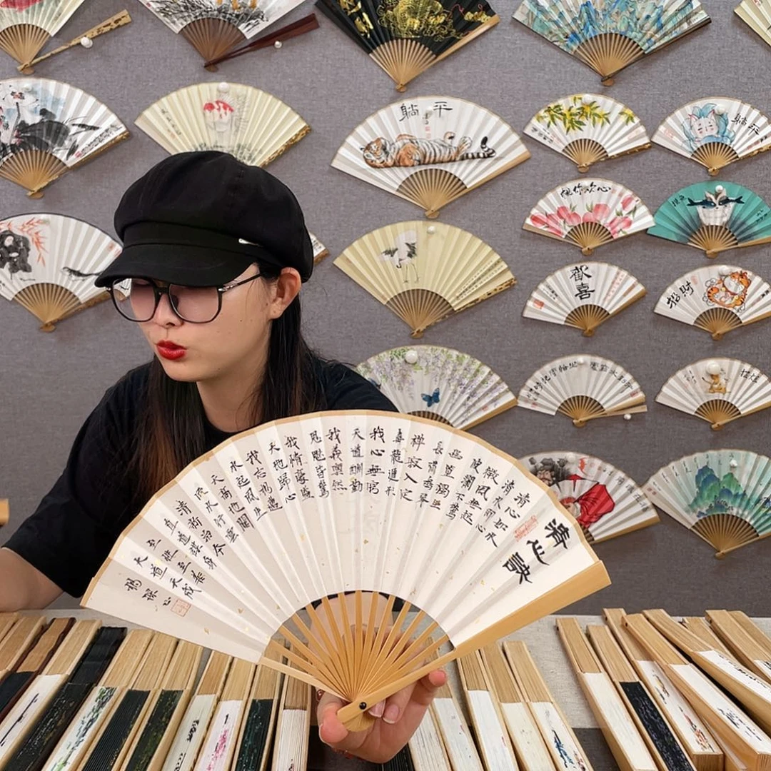 国画6寸玉竹-纯手绘-文玩扇骨（默认粘好）