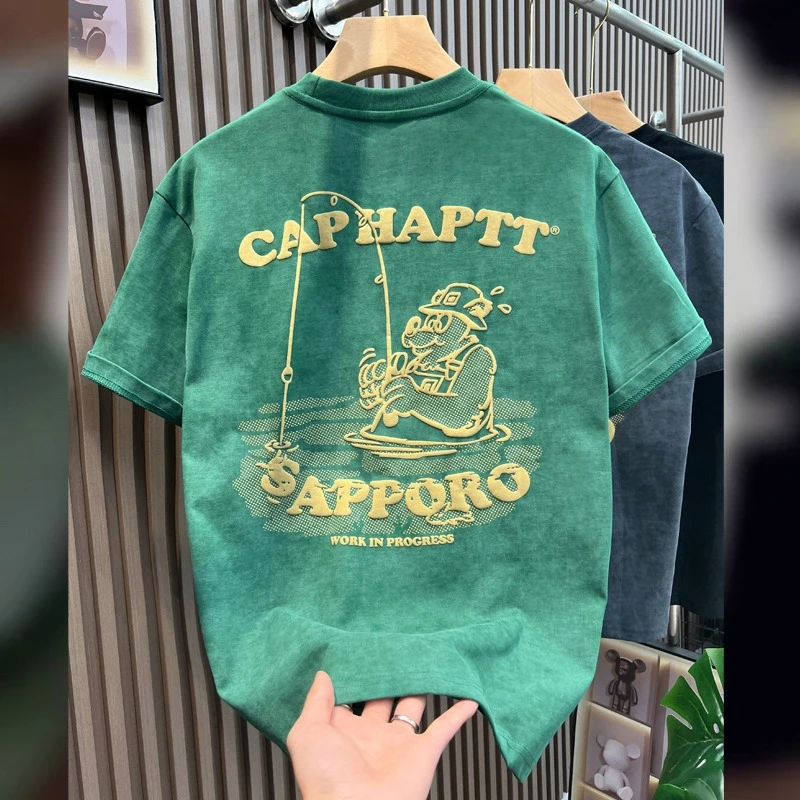 2025新款高级感潮牌百搭短袖T恤男士夏季宽松休闲ins冰丝半袖体恤