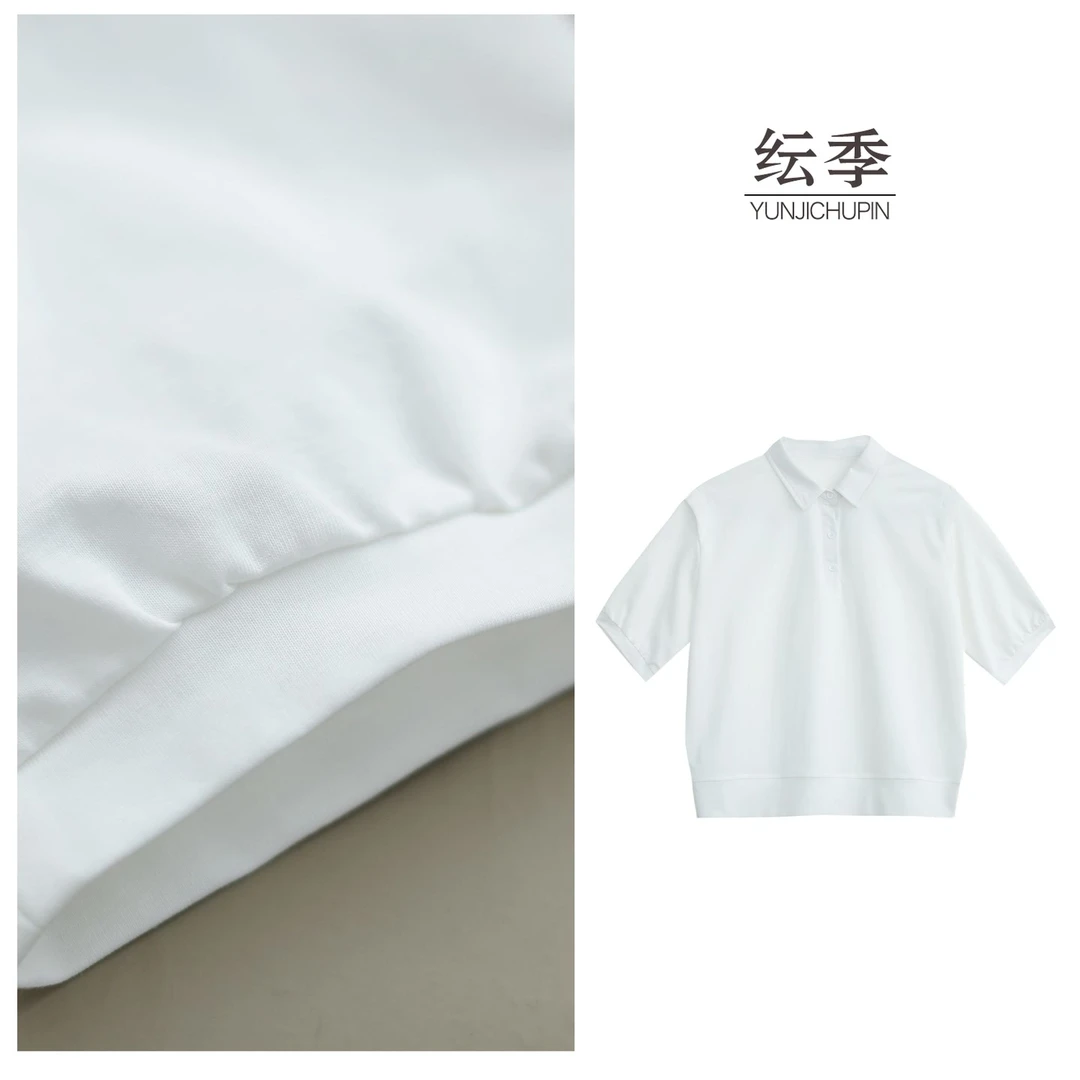 【纭季原创】衣长61新款通勤休闲时尚纯色翻领宽松T恤女D25153