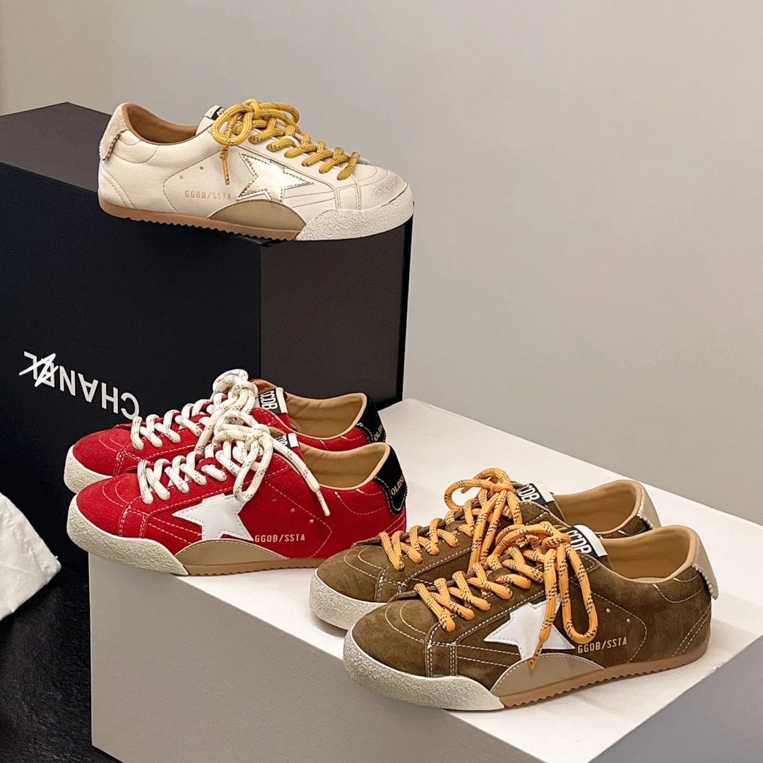 2025新款真皮复古做旧星星脏脏潮鞋内增高休闲复古拼色系带德训鞋