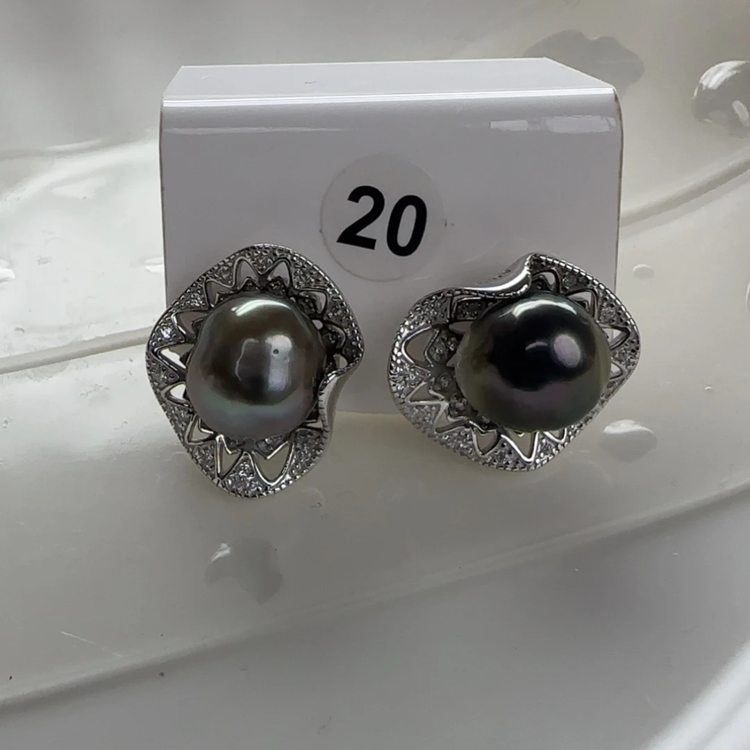 海水珍珠耳饰银S925镶嵌颖