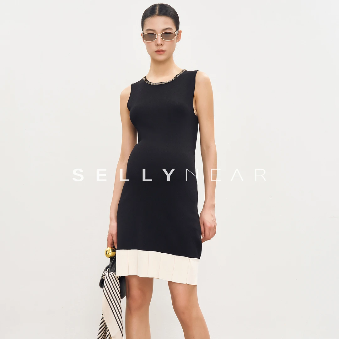 SELLYNEAR孕妇装2025新款夏背心裙时尚气质小香风拼接撞色针织裙
