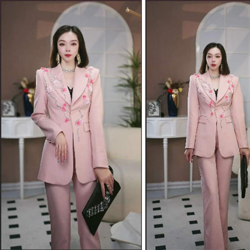 【Z.YE】2025春季新款轻奢【手工点缀玫瑰花】西装套装休闲