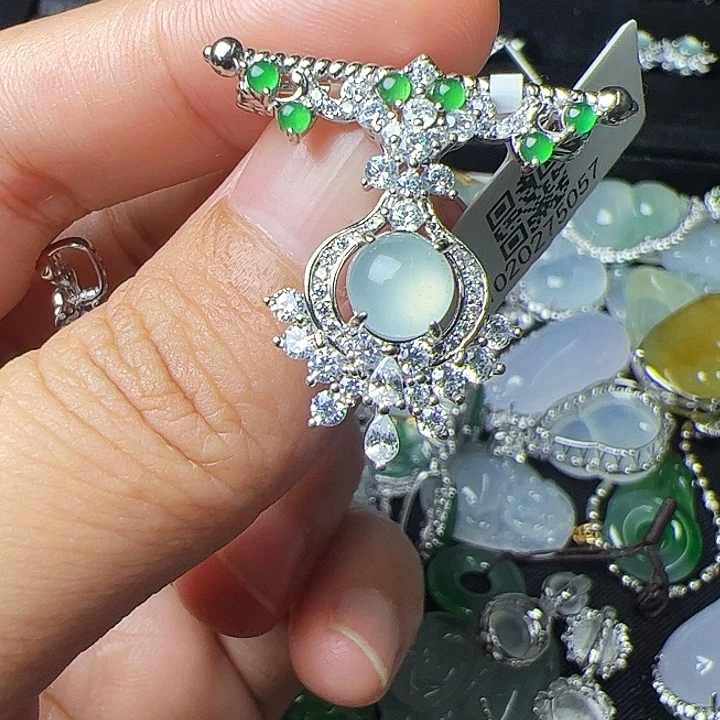 可***猫翡翠银S925镶嵌吊坠(不含链)