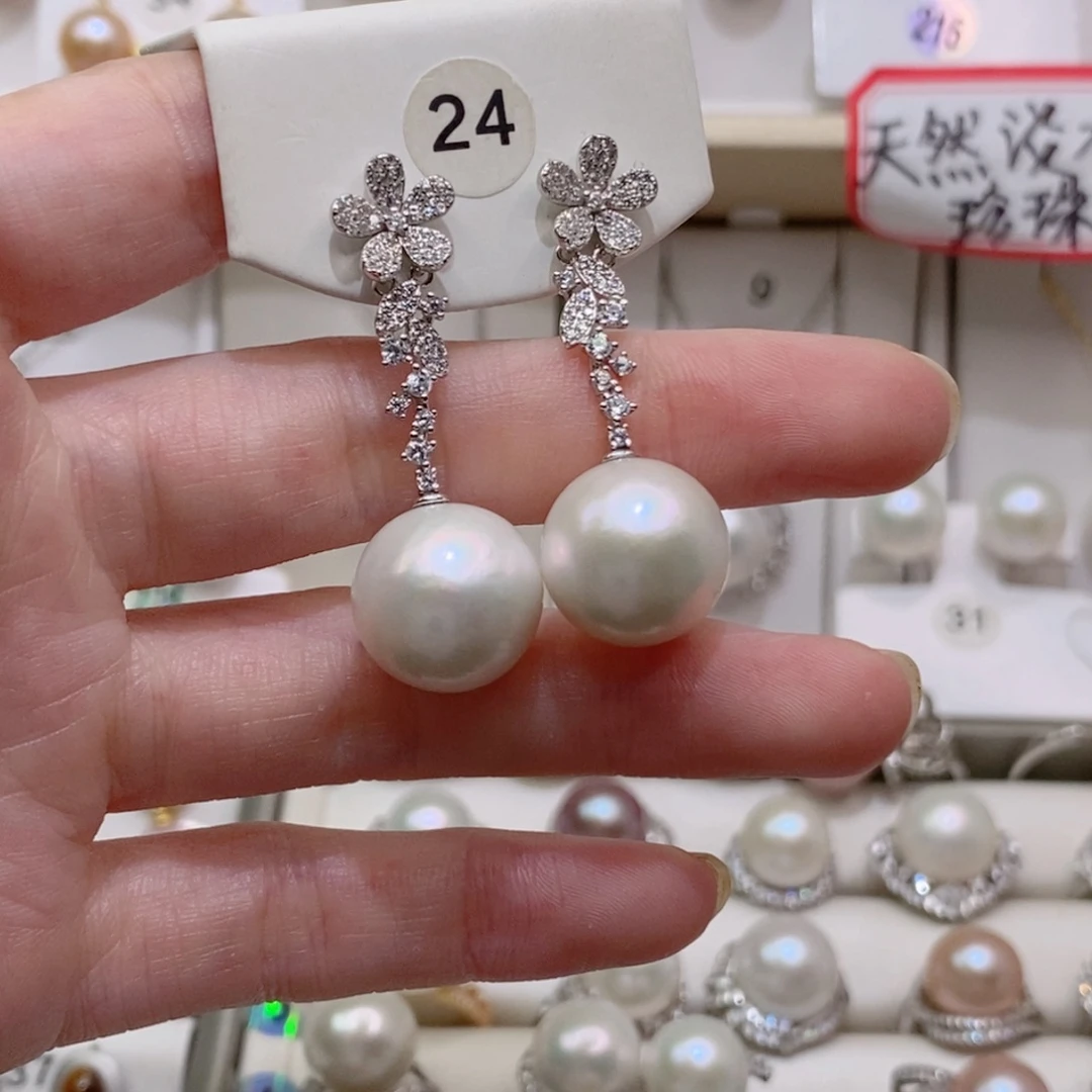 ****耳饰银S800镀金镶嵌淡水珍珠A