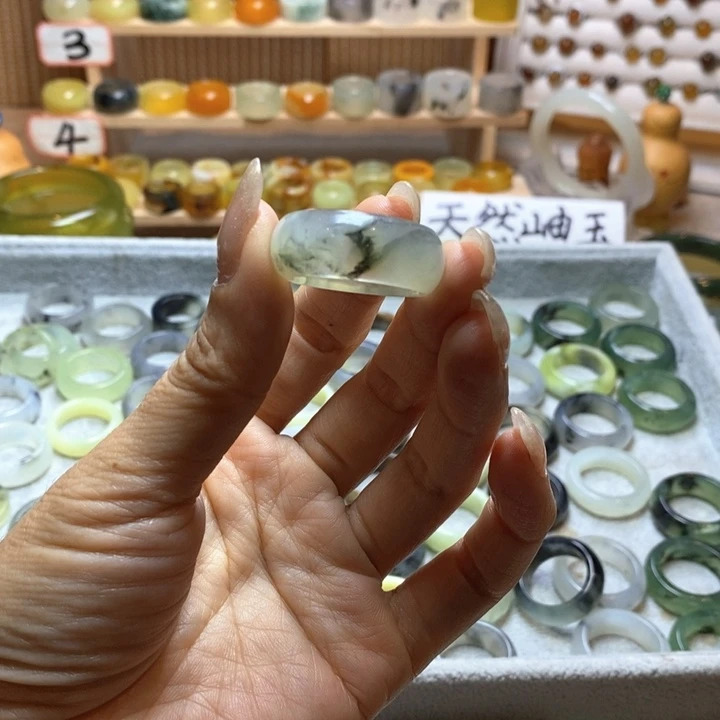 急***草未镶嵌岫玉戒指岫玉精品指环内径 20.6