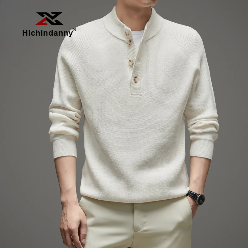 HICHIN针织衫男士秋冬季新款加厚纽扣立领羊毛衫商务休闲毛衣百搭