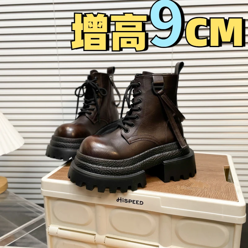 2025新款韩版厚底时尚马丁靴女英伦风小个子增高百搭休闲短靴女鞋