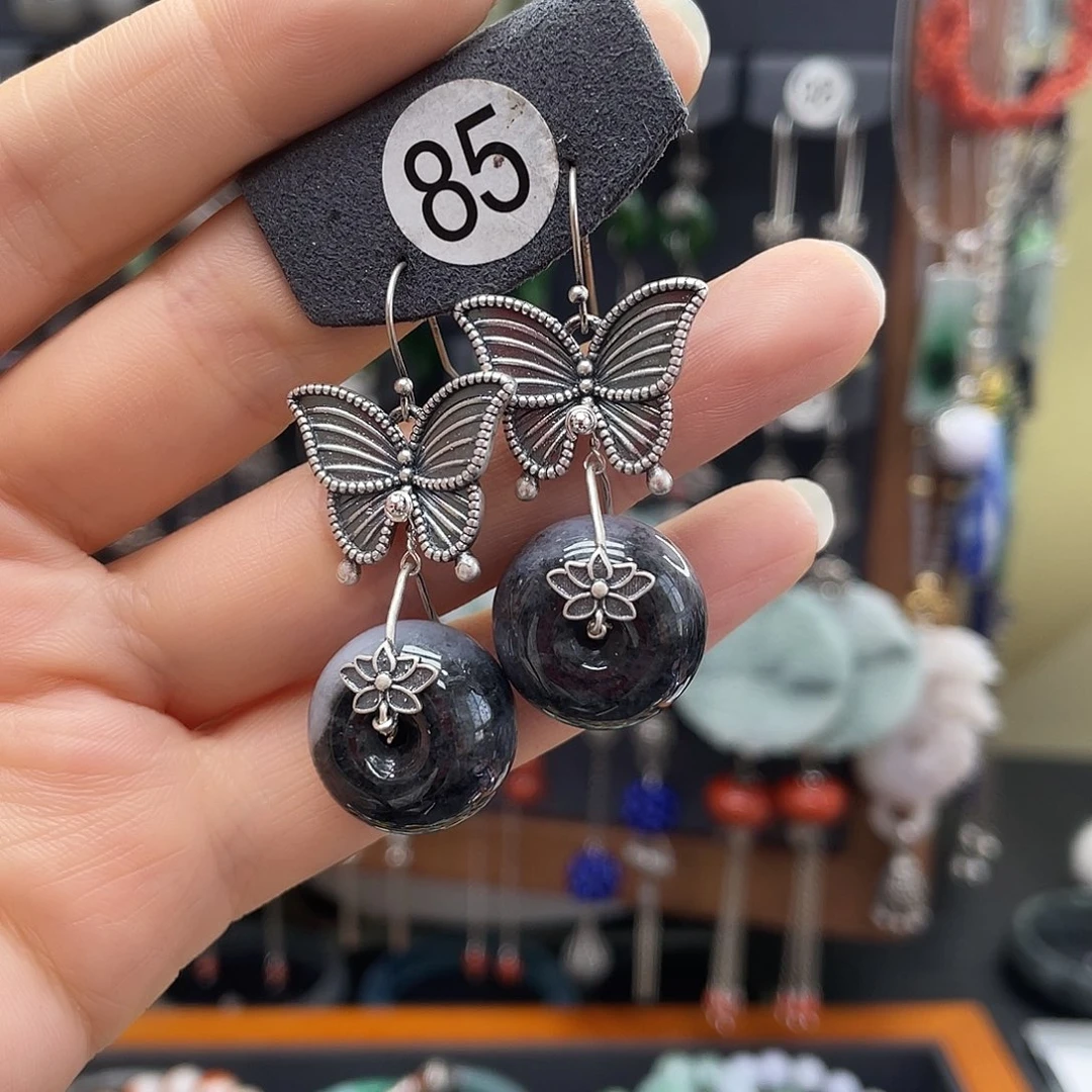 翡翠耳饰银S925镶嵌婷*967gjnhhh