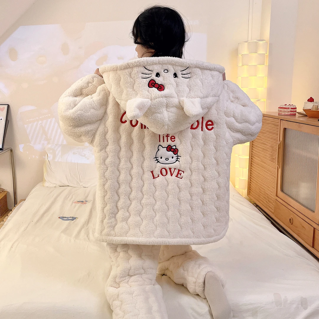 冬睡衣女款爆款2025新款加厚加绒法兰绒珊瑚绒家居服三层夹棉套装