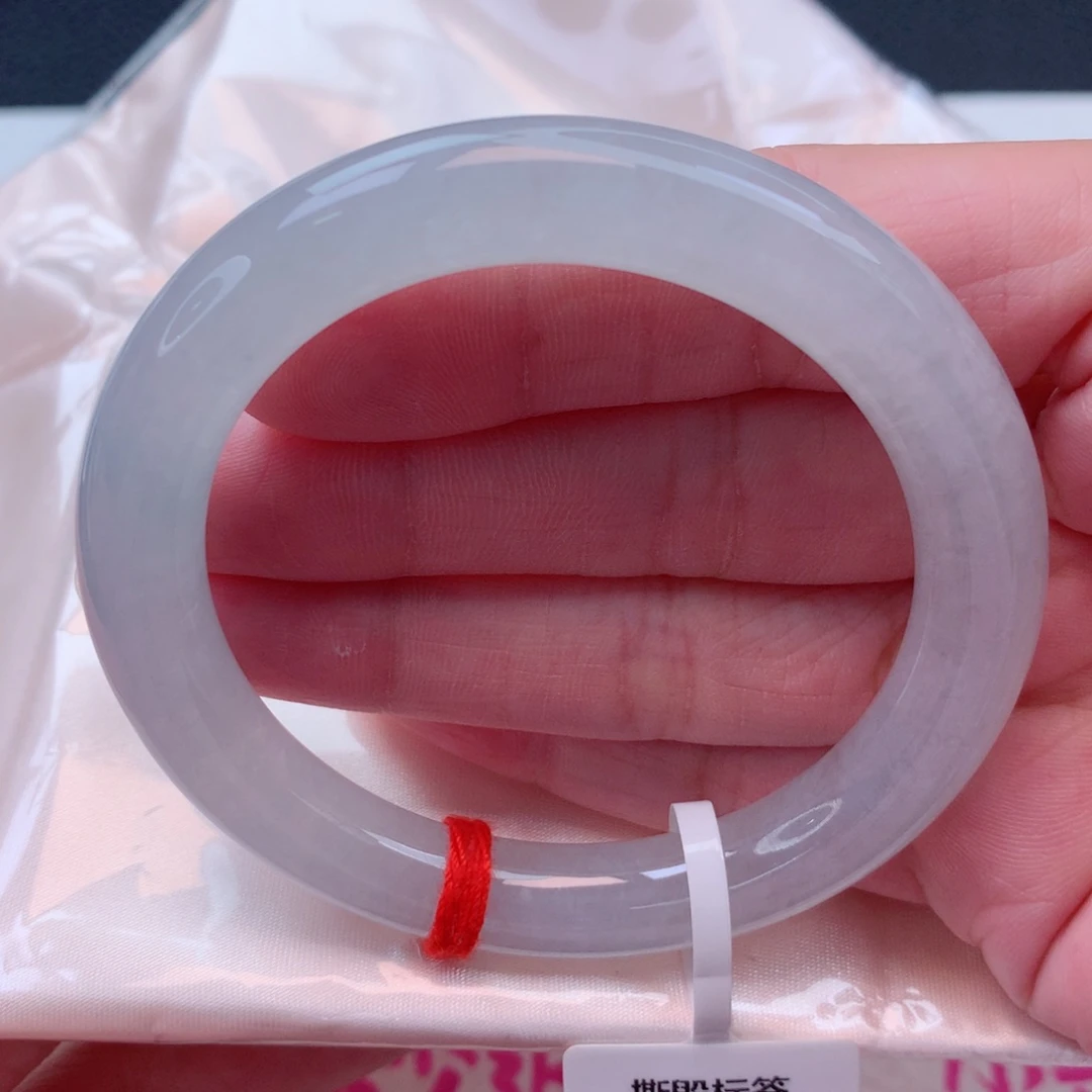 翡翠未镶嵌手镯53圆条 糯冰起胶白月光无纹裂推荐