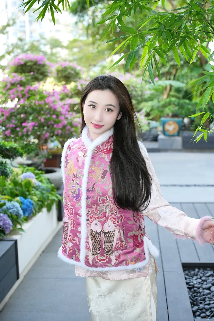 蓝大【云溪】新中式国风桑蚕丝加绵马甲7384