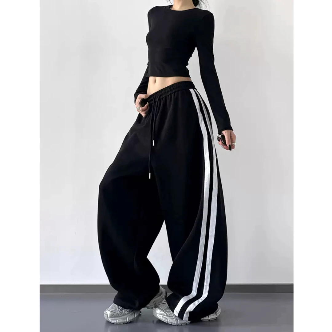 黑色街舞工装裤女2025秋季新款高腰显瘦直筒高个子阔腿休闲运动裤