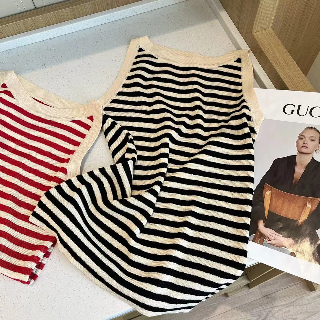 【豆子推荐】1398 春季显瘦条纹针织打底背心通勤百搭洋气