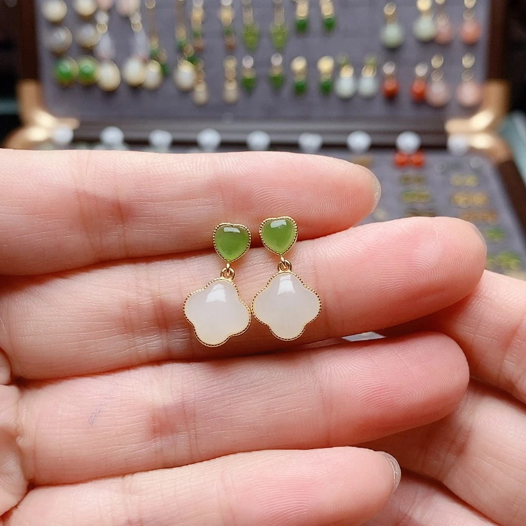 银S925镶嵌和田玉耳饰