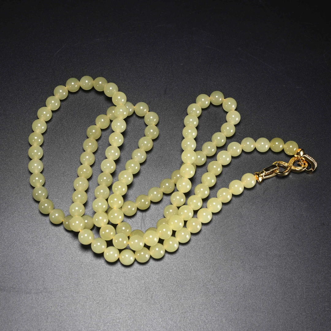 lot8804 和田玉黄玉108珠链/保利