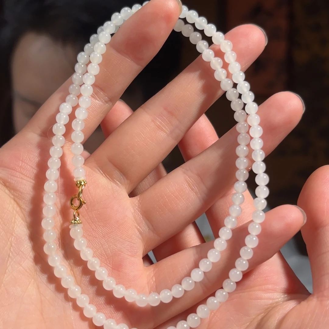 和田玉银S925镶嵌颈饰高冰白玉4mm280