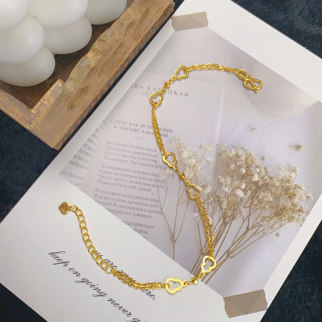 足金999葫芦手链金色5G精致百搭黄金手链气质轻时尚双面经典轻奢