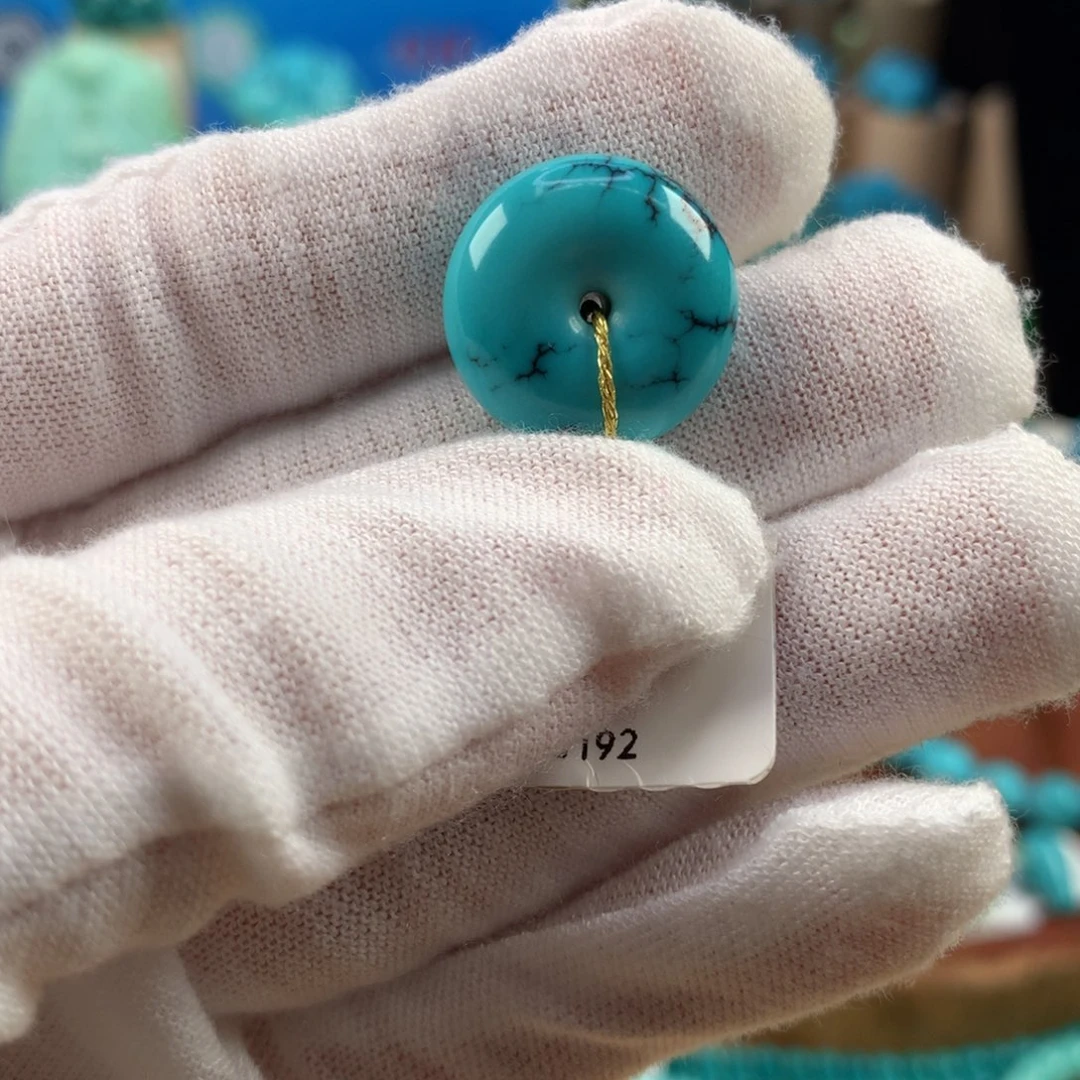 绿松石未镶嵌珠宝奇石玉化蓝水草纹平安扣17.2*8.2mm
