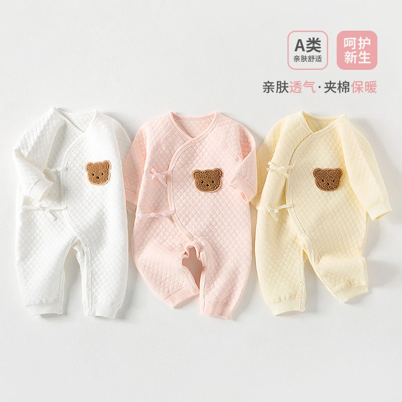 宝宝夹棉保暖连体衣衣服无骨a类纯棉哈衣秋冬三层爬服加棉衣