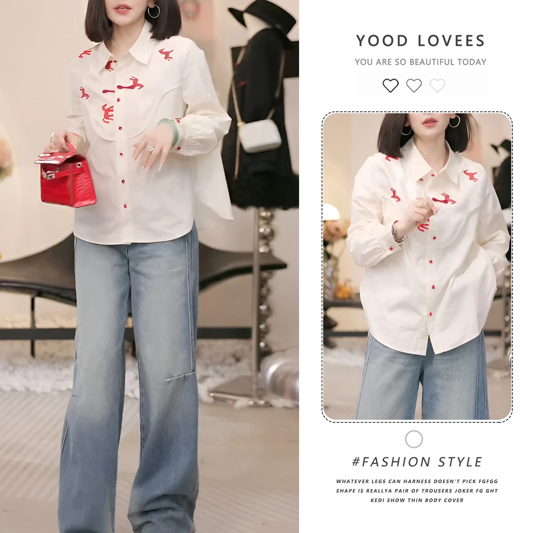 2025冬季新款撞色休闲衬衫女设计感小马气质国风盘扣白衬衫上衣潮