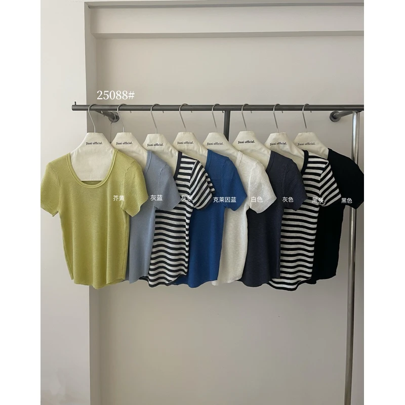 薇莎2508【U领】韩系气质竹节麻冰丝针织衫