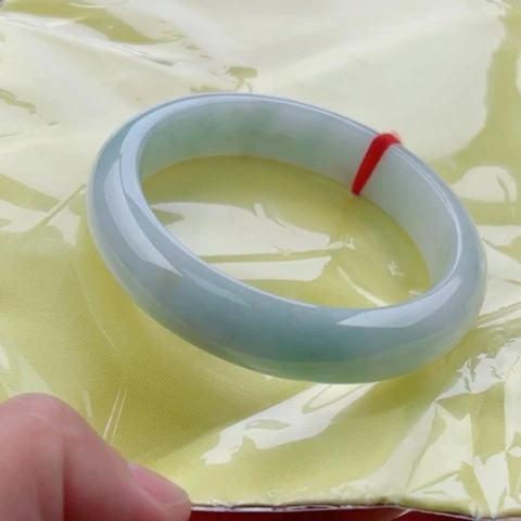 未镶嵌手镯翡翠59.6无大纹裂48小时鉴赏微棉淡黄翡淡底色