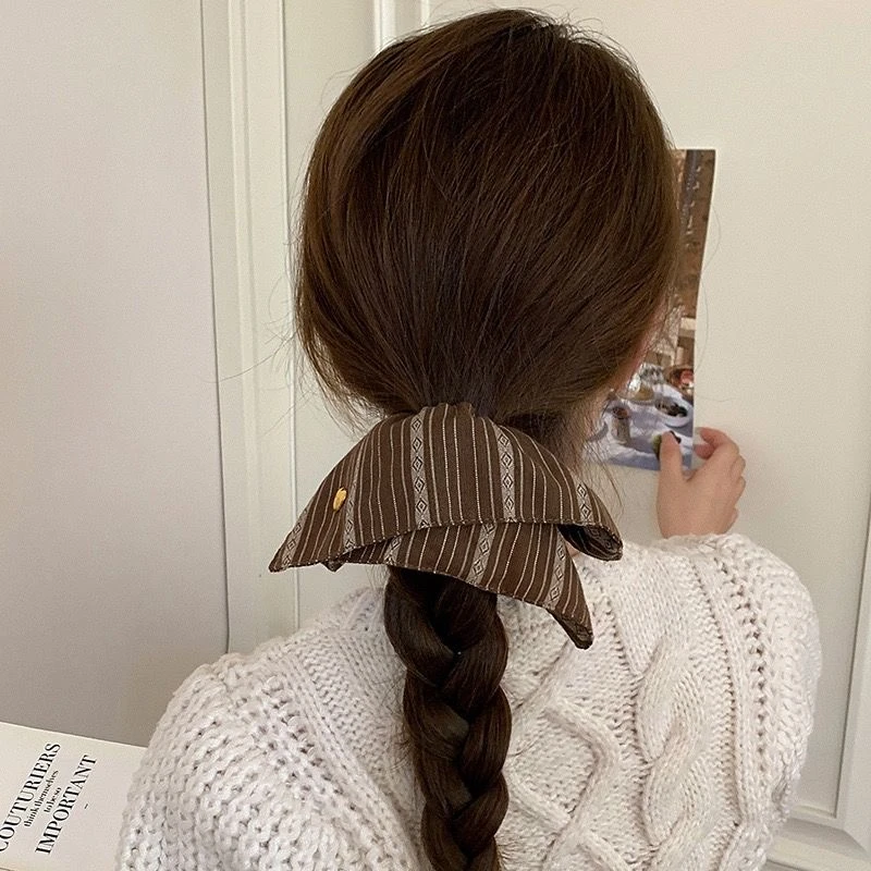 韩国博主同款条纹方形大肠发圈爱心蝴蝶结皮筋2025新款高级感发饰