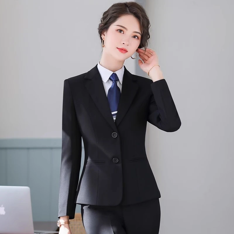 职业装通勤女装黑色西装套装商务正装职场工作服女士西服外套秋冬