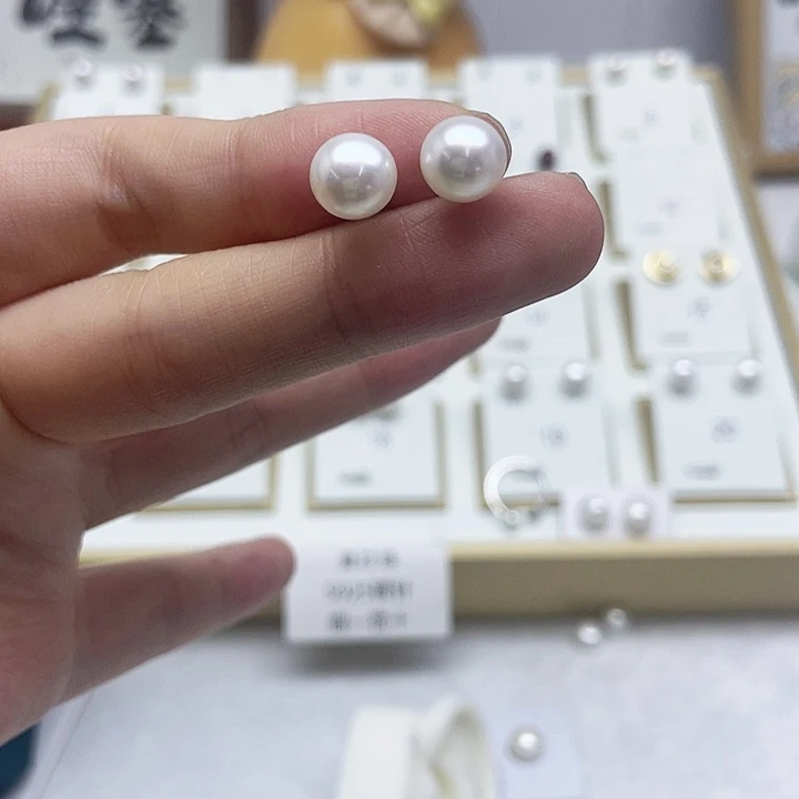 淡水珍珠耳饰银S925镶嵌美*