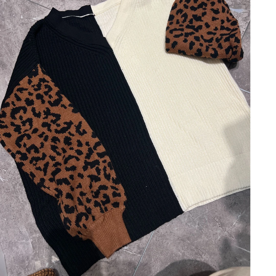 秋冬新款套头V领毛衣女日系宽松慵懒风ins撞色长袖针织