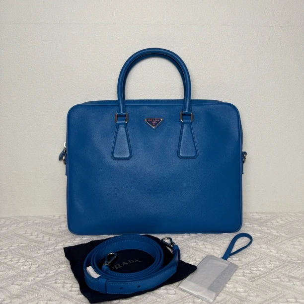 99新 Prada/普拉达 4272/男士时尚蓝色全皮手提公文包/公价31700