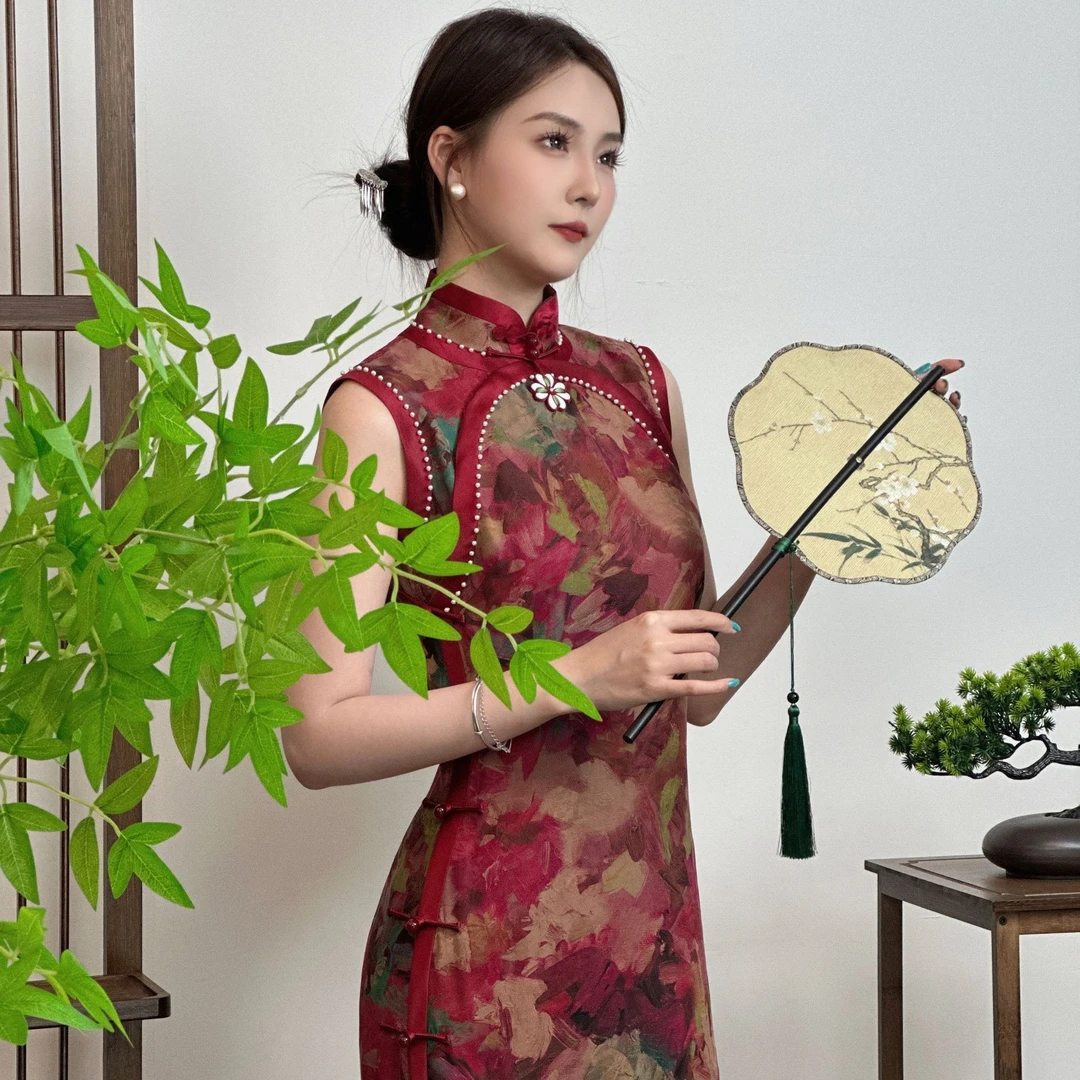 缘花竺』高端气质新中式绢纺香云纱旗袍复古日常优雅NX9521-2-135